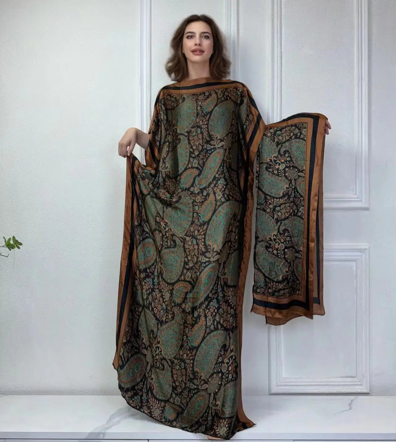 WINYI African Muslim Lady Summer Boho fashion Printed Kaftan holiday Dress loose Streetwear Abaya with belt beach dress