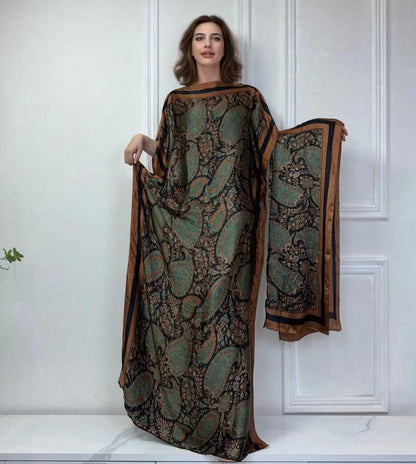 WINYI African Muslim Lady Summer Boho fashion Printed Kaftan holiday Dress loose Streetwear Abaya with belt beach dress