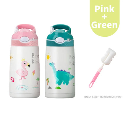 400ML Kids Water Bottle Cartoon Animal Thermos Mug Baby Duck Billed Straw 316 Stainless Steel Vacuum Flasks Thermos Bottle - AMULET RING STORE