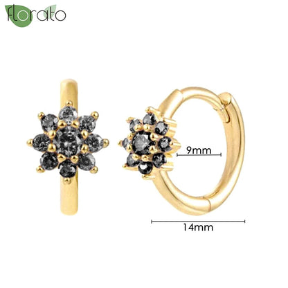 925 Sterling Silver Needle Fashion Round Pendant Small Earrings Luxury Gold Hoop Earrings for Women Premium Black Jewelry Gifts - AMULET RING STORE