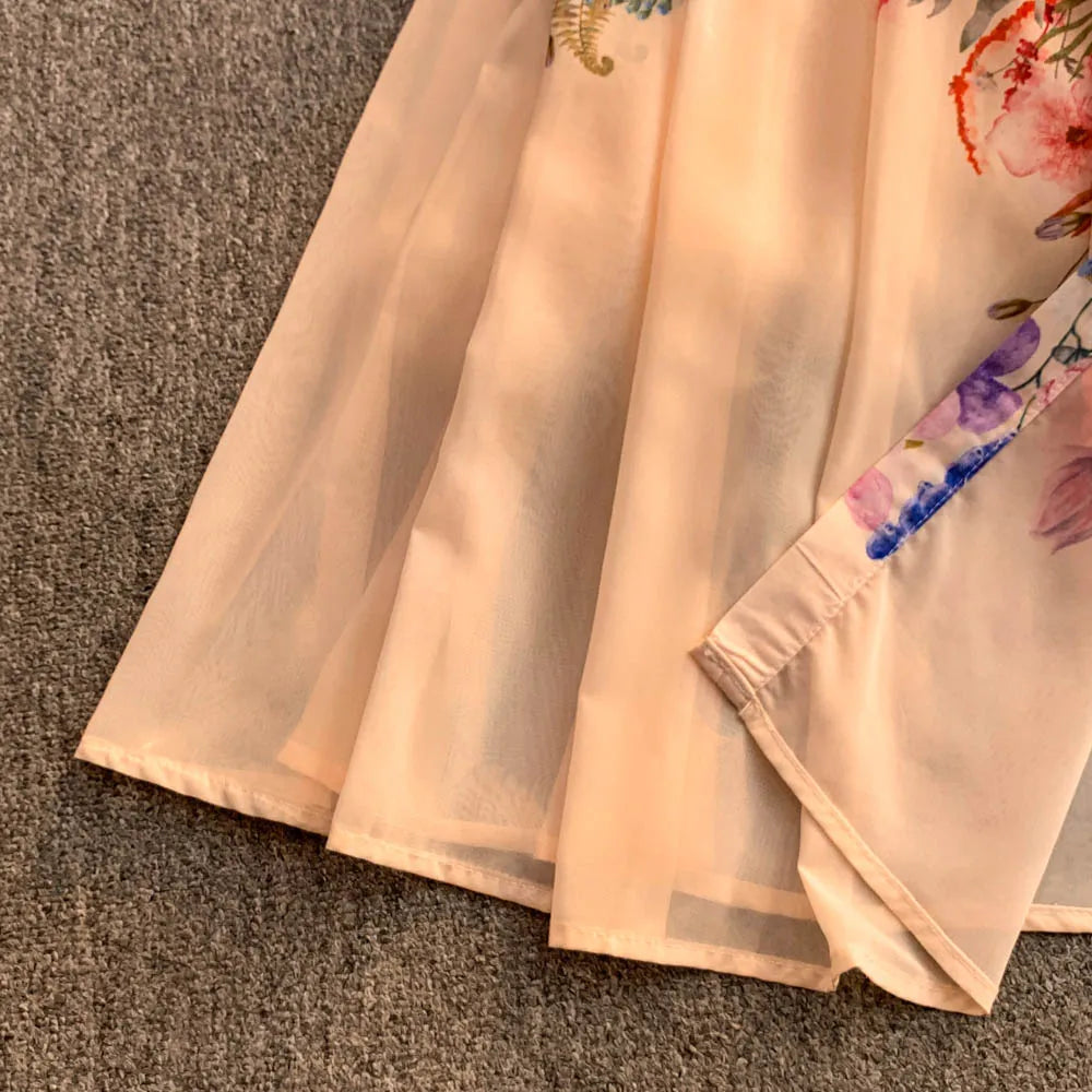 Faionable Print Long Dr Women's Spring Belted Waist Pleated Lantern Sve Turn-down Collar Dr Korean Sle Commute