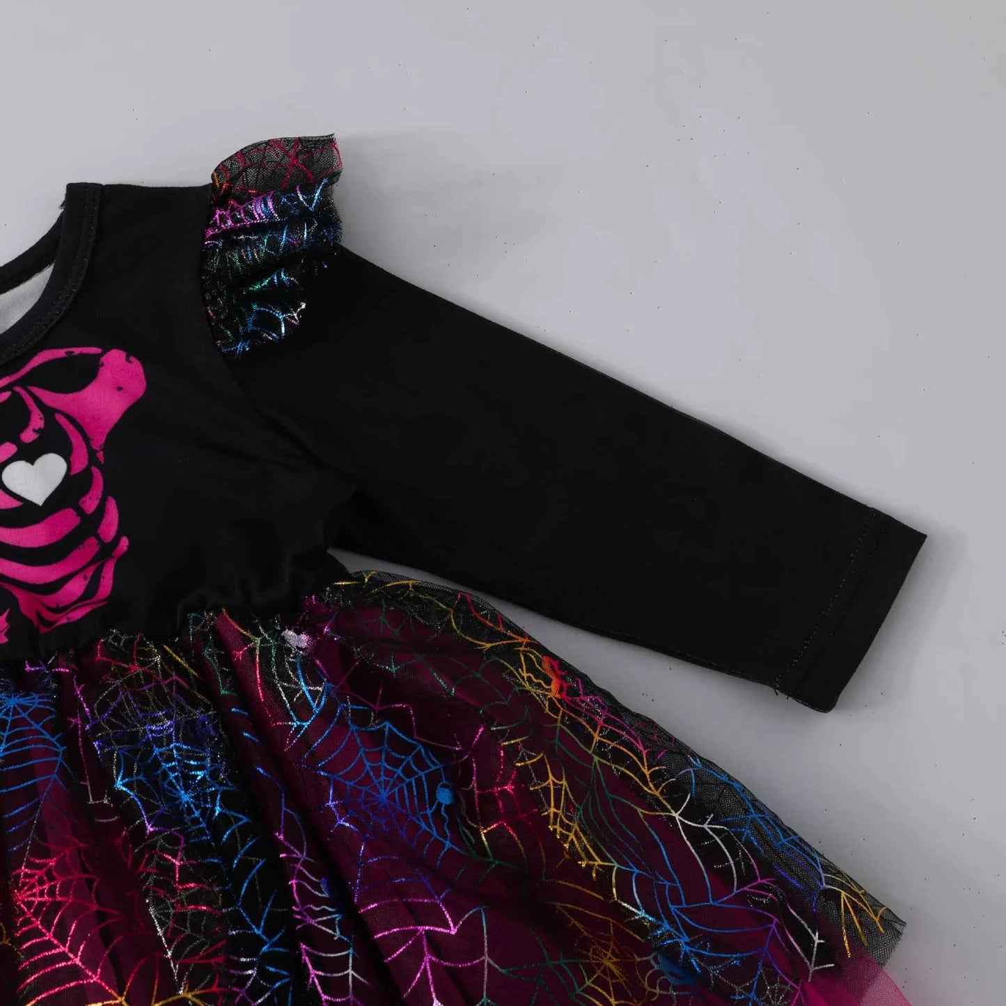 New Baby Girls Cute Cartoon Halloween Dress Long Sleeves Spliced Mesh Yarn Irregular Dress  Autumn Princess Party Tutu Dresses