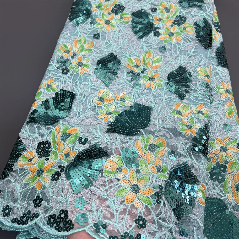 African Nigerian Tulle Lace Fabric - 3D Sequins Embroidery