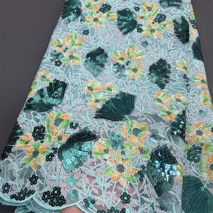 African Nigerian Tulle Lace Fabric - 3D Sequins Embroidery