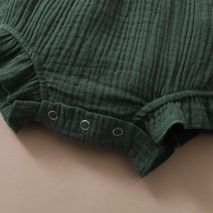 0-18 Months Newborn Baby Girl Plain Soft Bodysuit Lace Flared Sleeve Summer Romper with Headband Toddler Baby Girl Clothing