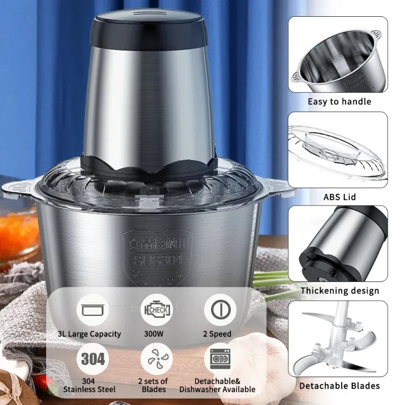 Aoresac Electric Food processor/Food Chopper/Meat Grinder Electric with 2 Sets Stainless Steel Blades/300W/2 Speed - AMULET RING STORE