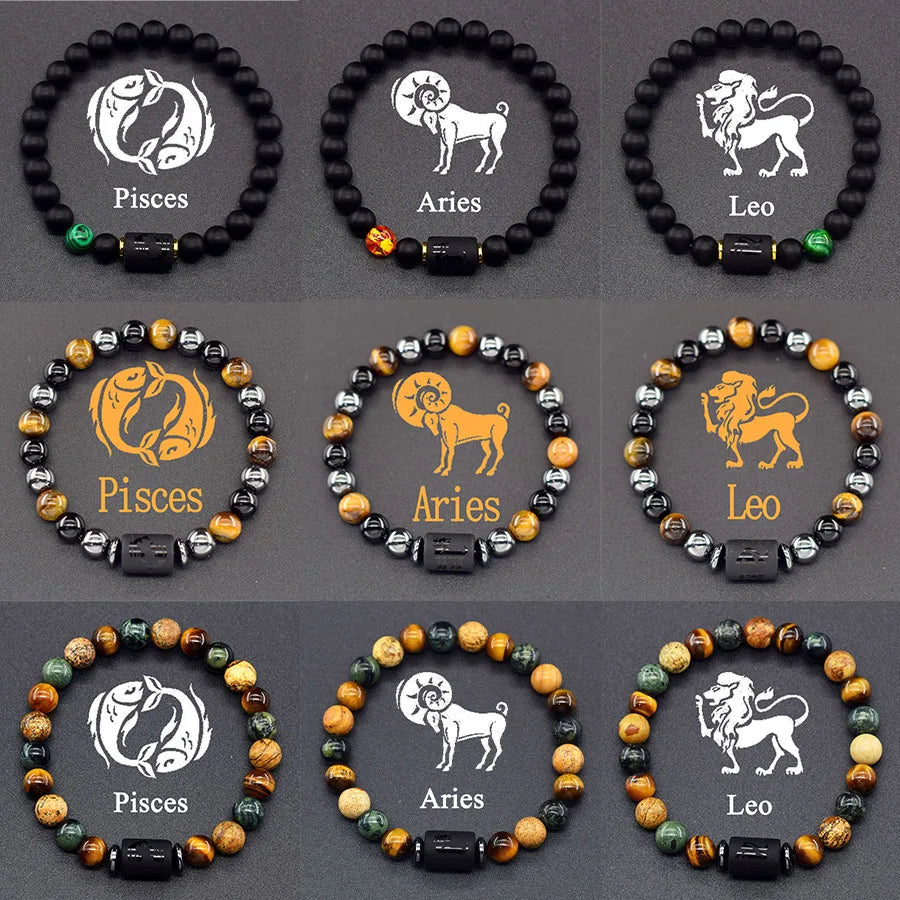 12 Zodiac Sign Bracelet Homme Constellation Bracelet for Men Aries Virgo Leo Libra Charm Bangle Women Friendship Jewelry on Hand