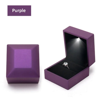 New in LED Light Jewelry Box Ring Earrings Earnail Pendant Organizer Imitation Leather Velvet Decorative Gold Frame Storage Box - AMULET RING STORE