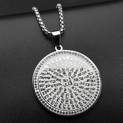 Allah Quran Arabic Letter Rhinestones Pendant Necklaces for Women Men Stainless Steel Gold Color Islam Muslim Chains Jewelry