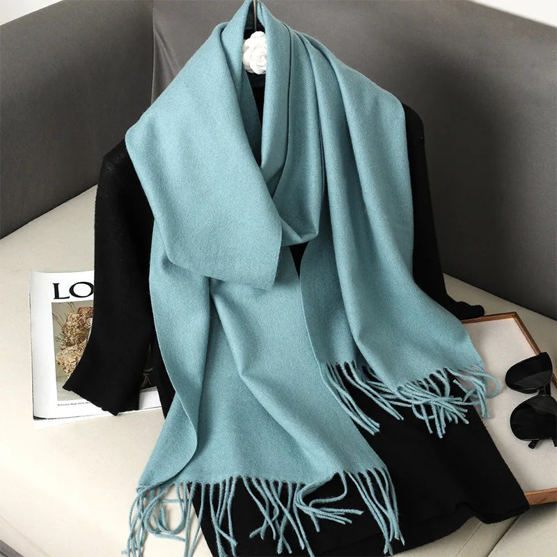 62Color Solid Women Winter Scarf Warm Thicken Cashmere Shawl Outdoor Fashion Luxury Tassels Pashmina Lady Wrap Windproof Scarves