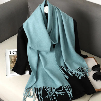 62Color Solid Women Winter Scarf Warm Thicken Cashmere Shawl Outdoor Fashion Luxury Tassels Pashmina Lady Wrap Windproof Scarves