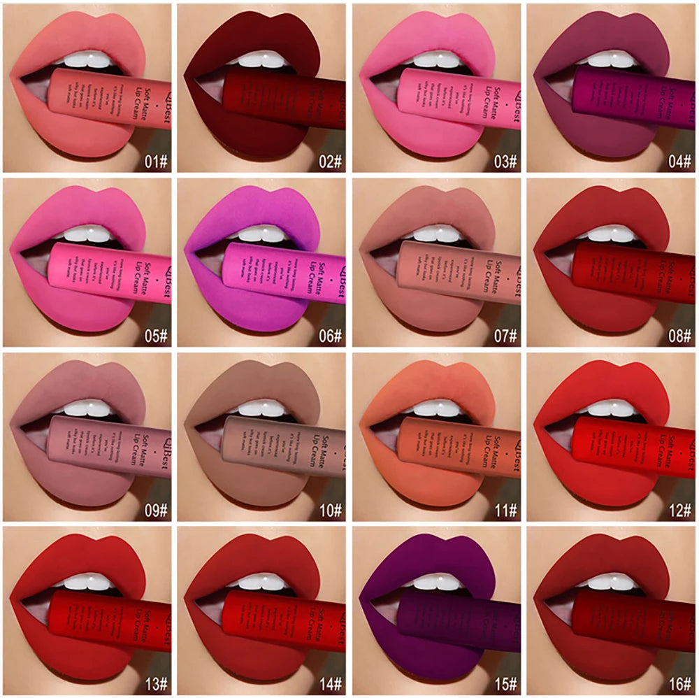 QIBEST Sexy Velvet Matte Lip Gloss Liquid Lipstick Lipgloss Beauty Red Nude Waterproof Long-lasting Lip Stain Makeup For Women - AMULET RING STORE