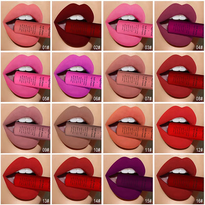 QIBEST Sexy Velvet Matte Lip Gloss Liquid Lipstick Lipgloss Beauty Red Nude Waterproof Long-lasting Lip Stain Makeup For Women - AMULET RING STORE