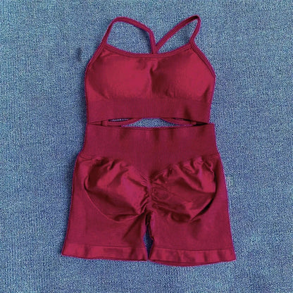 WHENG Peach Hip Lifting Suit Back Cross Sports Bra Shockproof Bra Quick Drying Shorts Set Gym Fitness Running Yoga Suit