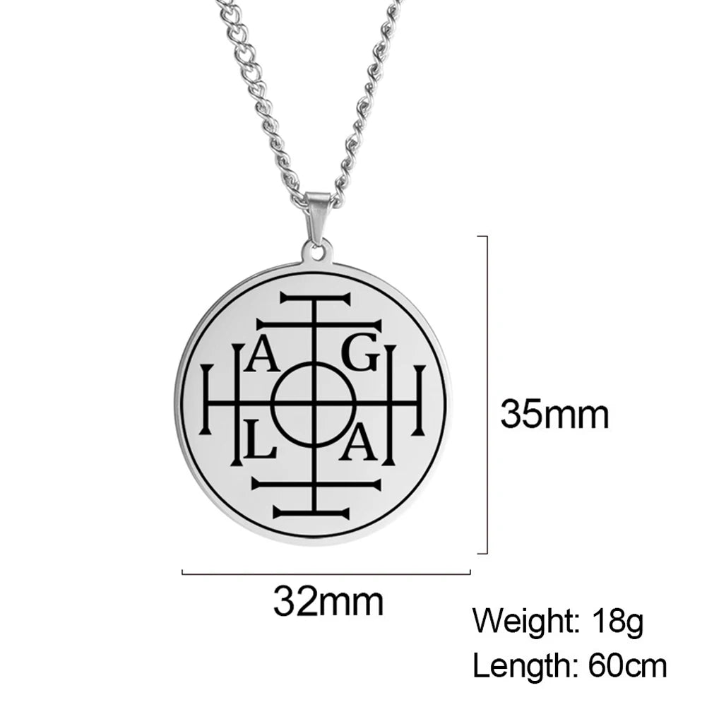 Dawapara Fortune Wheel AGLA INRI Stainless Steel Men Necklace