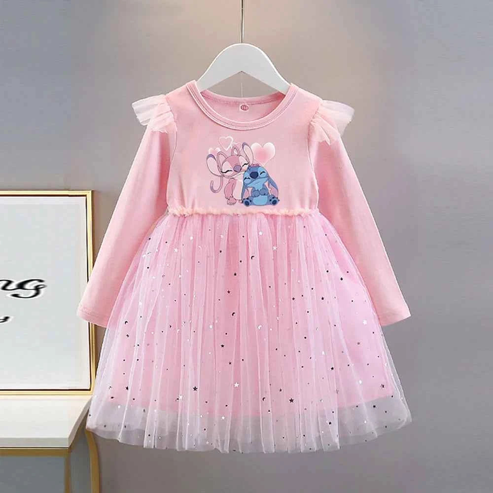 Girls Dress 2025 New Kids Clothes Autumn Long sleeves Disney Children Stitch Princess Dresses Baby Girl Cute Birthday Party 2-8Y