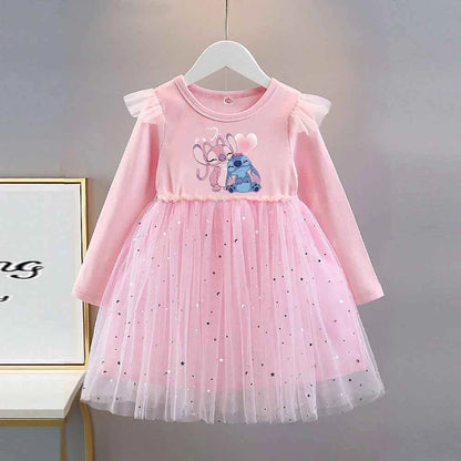 Girls Dress 2025 New Kids Clothes Autumn Long sleeves Disney Children Stitch Princess Dresses Baby Girl Cute Birthday Party 2-8Y