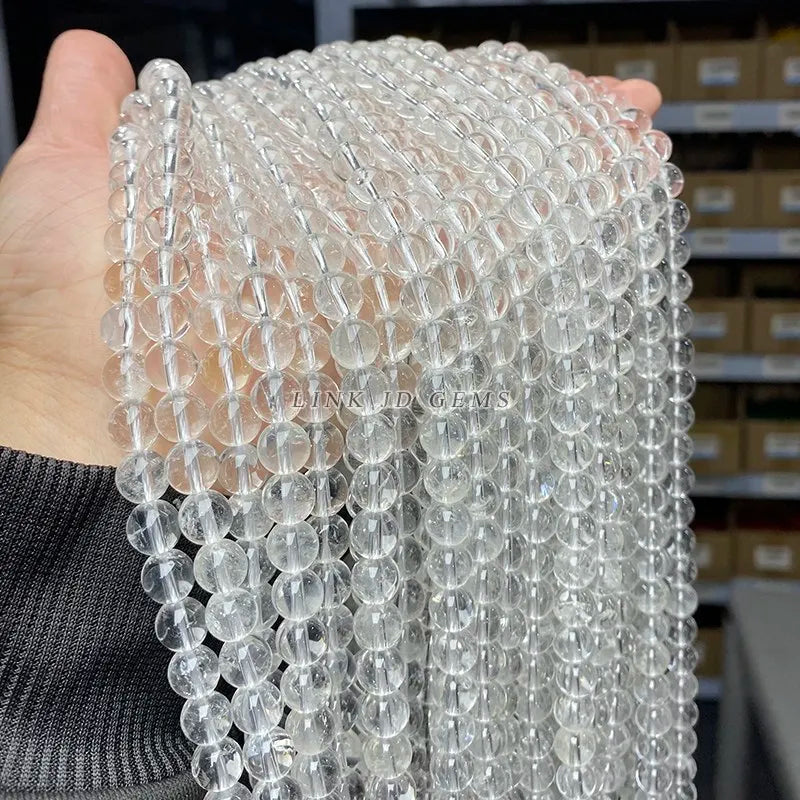 5A Natural Rock Quartz Beads Round Loose Spacer White Crystal 4 6 8 10 12MM Pick Size For Jewelry Making Bracelet Necklace - AMULET RING STORE