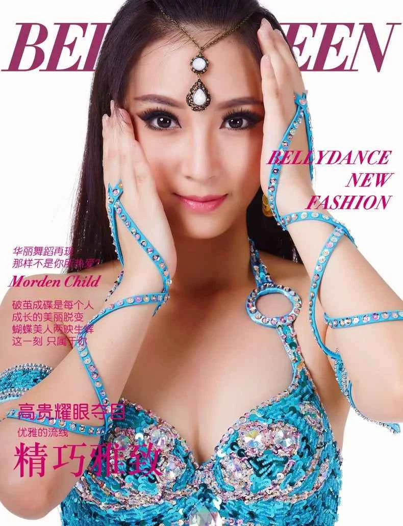 Hot Selling Ladies Beaded Sequins Belly Dance Accessories Belts + Bra Samba Costume Club Bra