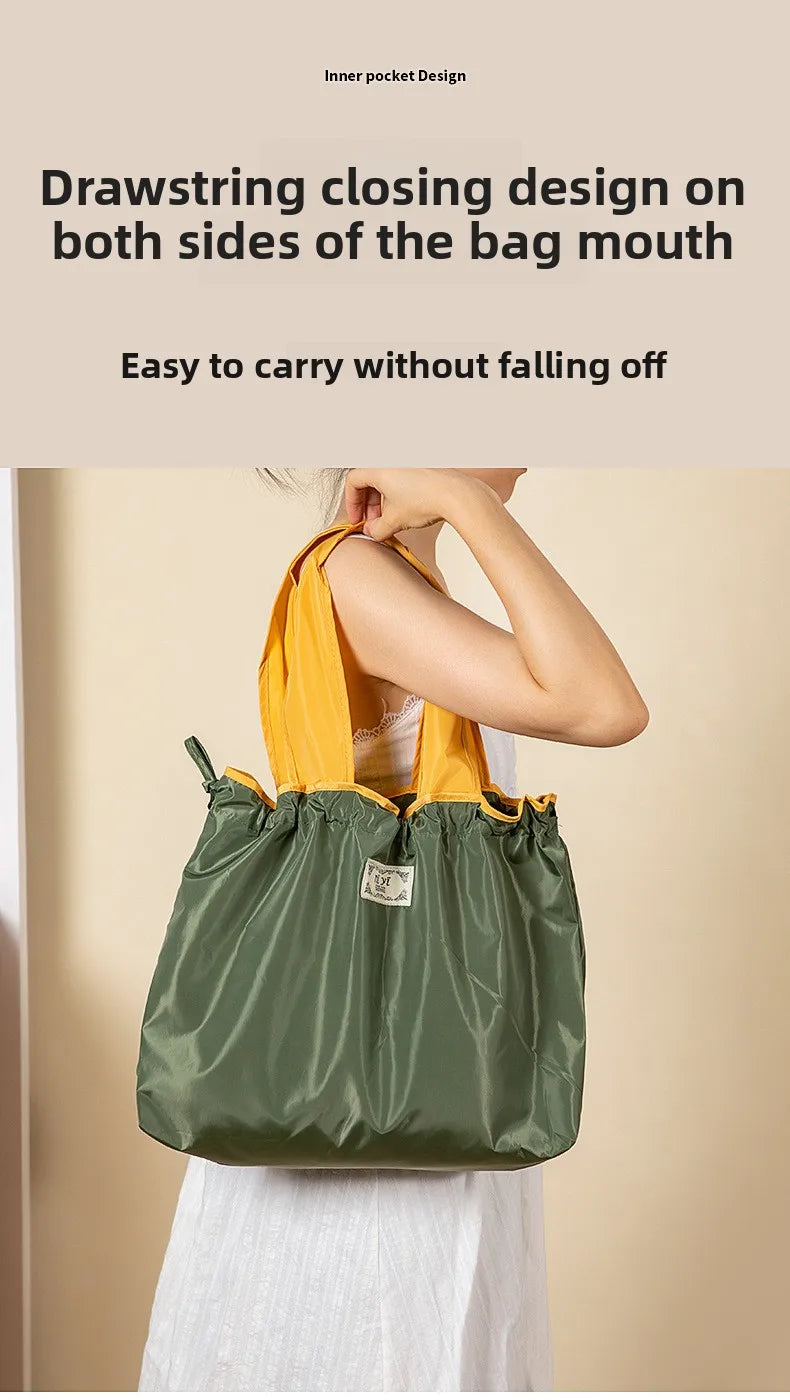 Large-sized drawstring eco-friendly supermarket shopping bag fashionable single-shoulder bag foldableportable handbag,waterproof - AMULET RING STORE