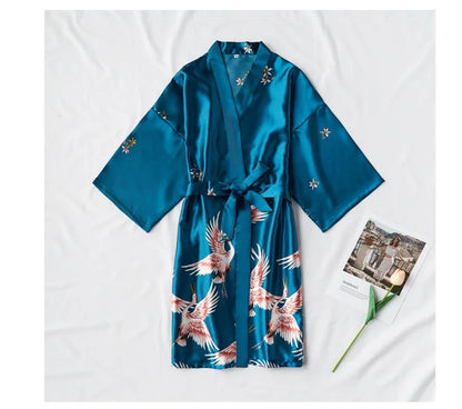 Sexy Nightwear Gown Set Women 2PC Pyjama V-Neck Pajamas Silky Sleepwear Spring Lady Sleep Suit Robe Wear Home Negligee Homewear