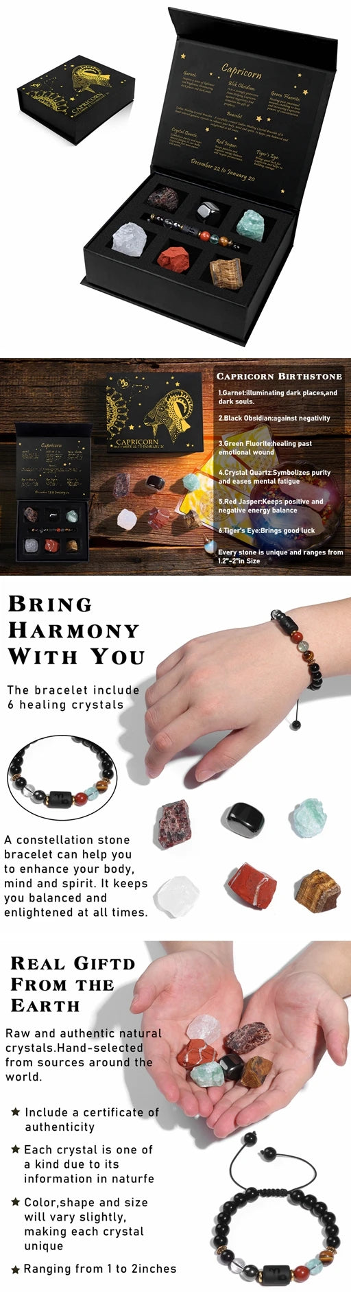 Aries Bracelet Birthday Gift Box To Friend Family Constellation Sign Braided Bracelet With 6 Natural Stone Jewelry For Women Men