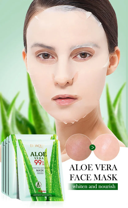 5/10pcs BIOAQUA Aloe Vera Moisturizing Facial Masks for Face Skin Soothing Brightening Firming Hydrating Facial Masks Skin Care - AMULET RING STORE