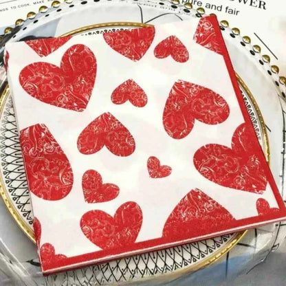 Heart Shaped Colourful Printed Napkin Wedding Valentine's Day Facial Tissue Proposal  Decoration Wine Glass Flower Paper 20pcs/P