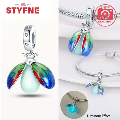 S925 Silver Glow-in-the-dark Firefly Charm Pendant Fit Original Charms Bracelet Gift Beads for Women Diy Fine Jewelry Gifts - AMULET RING STORE