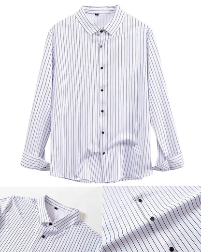New Stylish Men's Striped Shirt Long Sleeve Business Casual High Elasticity Spring Autumn Seamless Easy-care Soft Man Clothing