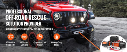 VEVOR 13500lbs Electric Winch Car Truck Winch with 80ft Synthetic Rope Wireless & Wired Remote Control for Towing Off-Road SUV - AMULET RING STORE