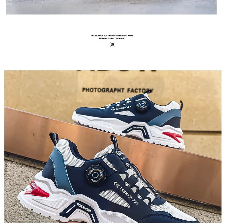 Men's Korean rotating buckle fashion casual sports shoes four season soft soled non slip outdoor running shoes student sneakers - AMULET RING STORE