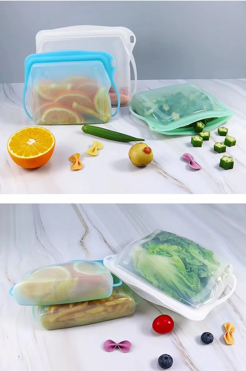 Silicone Zipper Bag,Kitchen Fresh-keeping Bags for Fruits and Vegetables,Portable Self-sealing Storage Bag for Daily Necessities - AMULET RING STORE