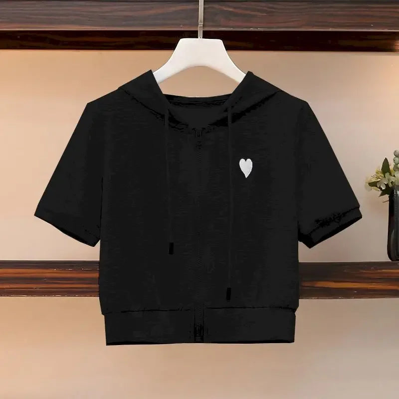 Womens T Shirts Sets Fashion Short Hooded Sports Casual Suits 2024 Summer Trend Slim Short Sleeve Tops Sweatpants Two Piece Set - AMULET RING STORE