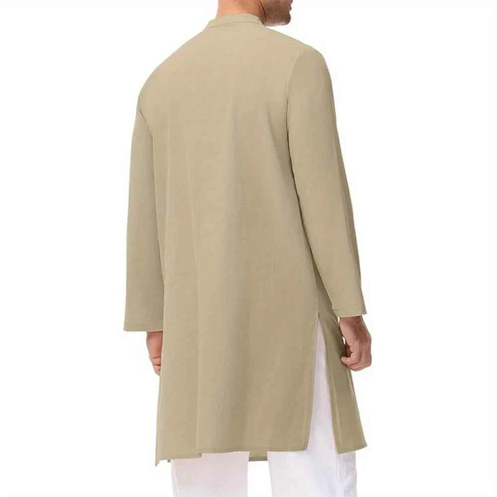 Inheritance of Ethnic Culture! Men's Long-Sleeve Thobe with Side Slits and Buttons, Classic Style of Traditional Ethnic Clothing