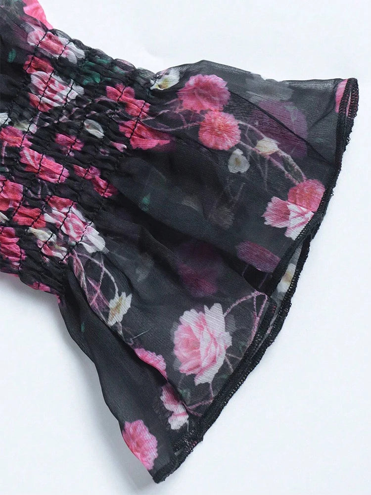 TOLEEN Spring Summer Plus Size Women's Elegant Floral Print Mesh Flare Sleeve Dress 2024 New in Casual V-Neck Party Long Dresses