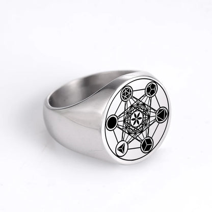 Amaxer Retro Stainless Steel Archangel Metatron Angel of Life Seal Amulet Ring AMULET RING STORE