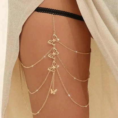 Bohemia Multi Layer Butterfly Tassel Leg Chain for Women Fashion Sexy Metal Bodychain Beach Thigh Leg Chain Jewelry Accessories - AMULET RING STORE