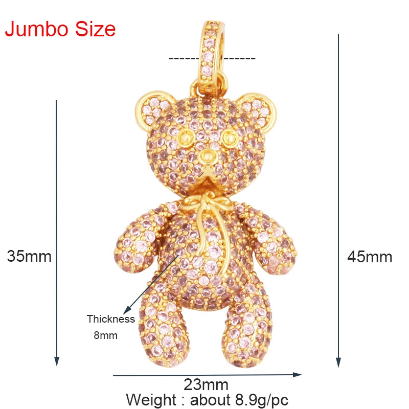 Luxury Fine Inlaid Rainbow Cubic Zirconia Charm Pendant,Cute Bear Jewelry Necklace Bracelet Making Wholesale Supplies M85 - AMULET RING STORE