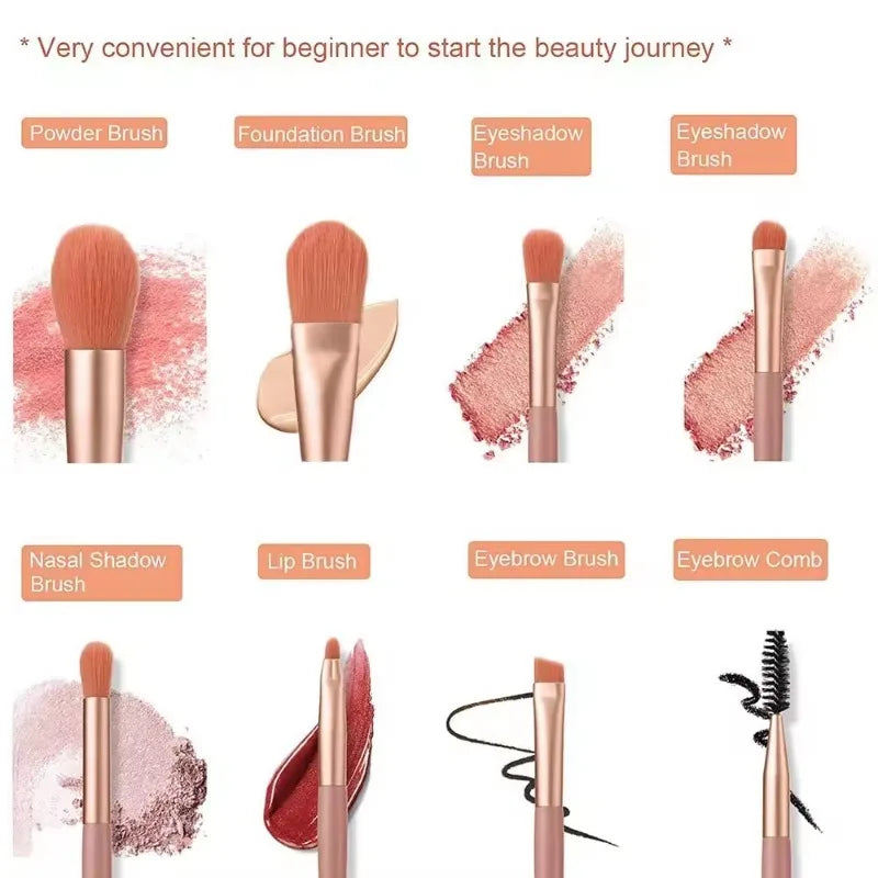 Portable 8Pcs Eyeshadow Foundation Blending Makeup Brush Soft Fluffy Cosmetics Concealer Makeup Brush Professional Make Up Tool - AMULET RING STORE