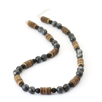 Natural Coconut Husk Wooden Necklace For Men 18 Inches Short Collar Volcanic Rock Tiger Eyes Stone Colar Jewelry Gift For Him