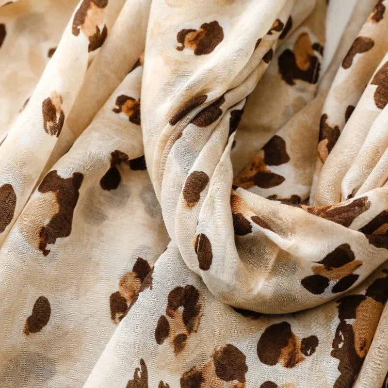 88*180cm Leopard Print Women Viscose Scarf Summer Beach Shawl Cotton Linen Feeling Tassel Pashmina Muslim Hijab Wrap Lady