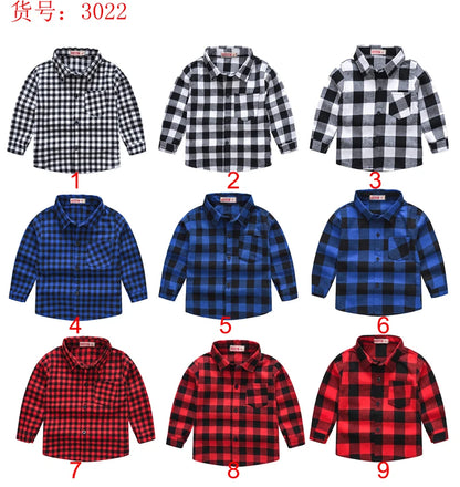 New Spring and Autumn Winter Boys and Girls 1-14 Years Old Classic Woolen Checkered Shirt Student Dress Versatile Shirt