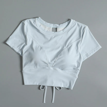 Yoga suit with chest pad sports beauty back fashionable quick-drying short-sleeved T-shirt running Pilates training fitness - AMULET RING STORE