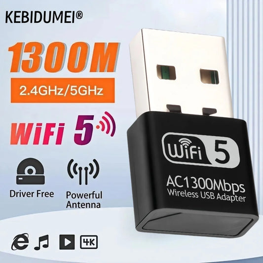 1300Mbps Mini USB Wifi Adapter Network Dual Band 2.4G/5Ghz Ethernet WIFI Lan Adapter Dongle Network Card Wireless Wi-Fi Receiver - AMULET RING STORE