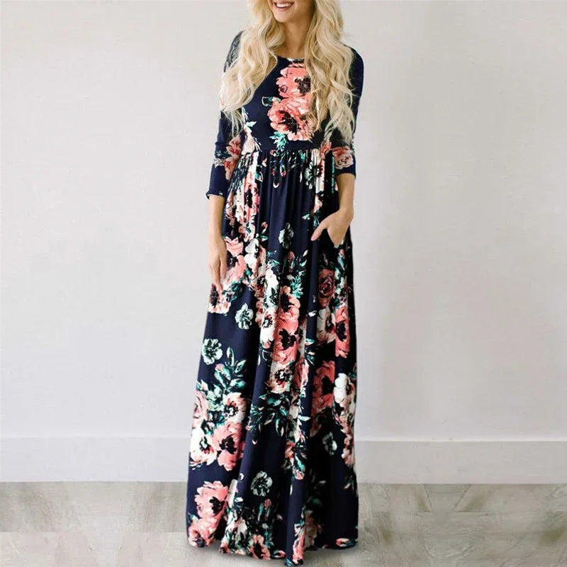 Women Summer Long Dress 2025 Floral Print Boho Beach Dress Ladies White Maxi Evening Party Dress Sundress Vestidos de festa