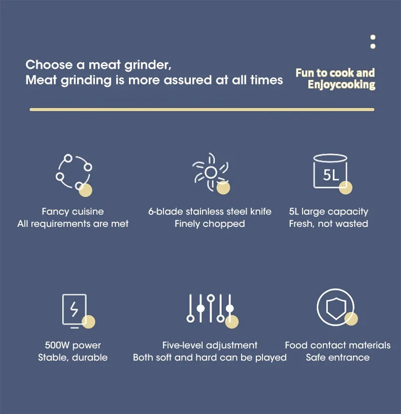 Electric Meat Grinders 5L Food Crusher Stainless Steel Multifunctional Vegetable Slicer Processor Chopper Kitchen Blenders - AMULET RING STORE