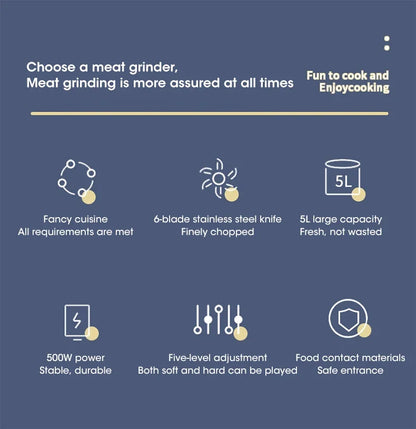 Electric Meat Grinders 5L Food Crusher Stainless Steel Multifunctional Vegetable Slicer Processor Chopper Kitchen Blenders - AMULET RING STORE