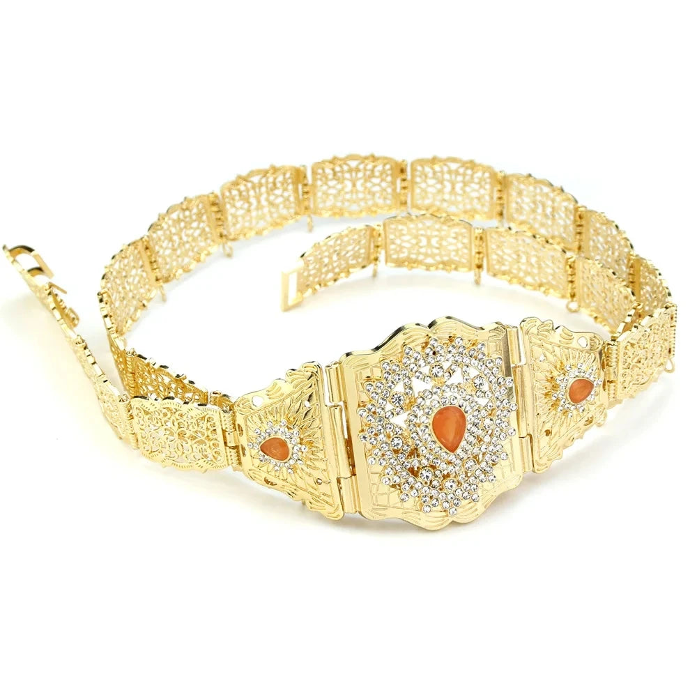 Arabic Style Women Belt Metal Waist Chain Adjustable Length Moroccan Caftan Belt