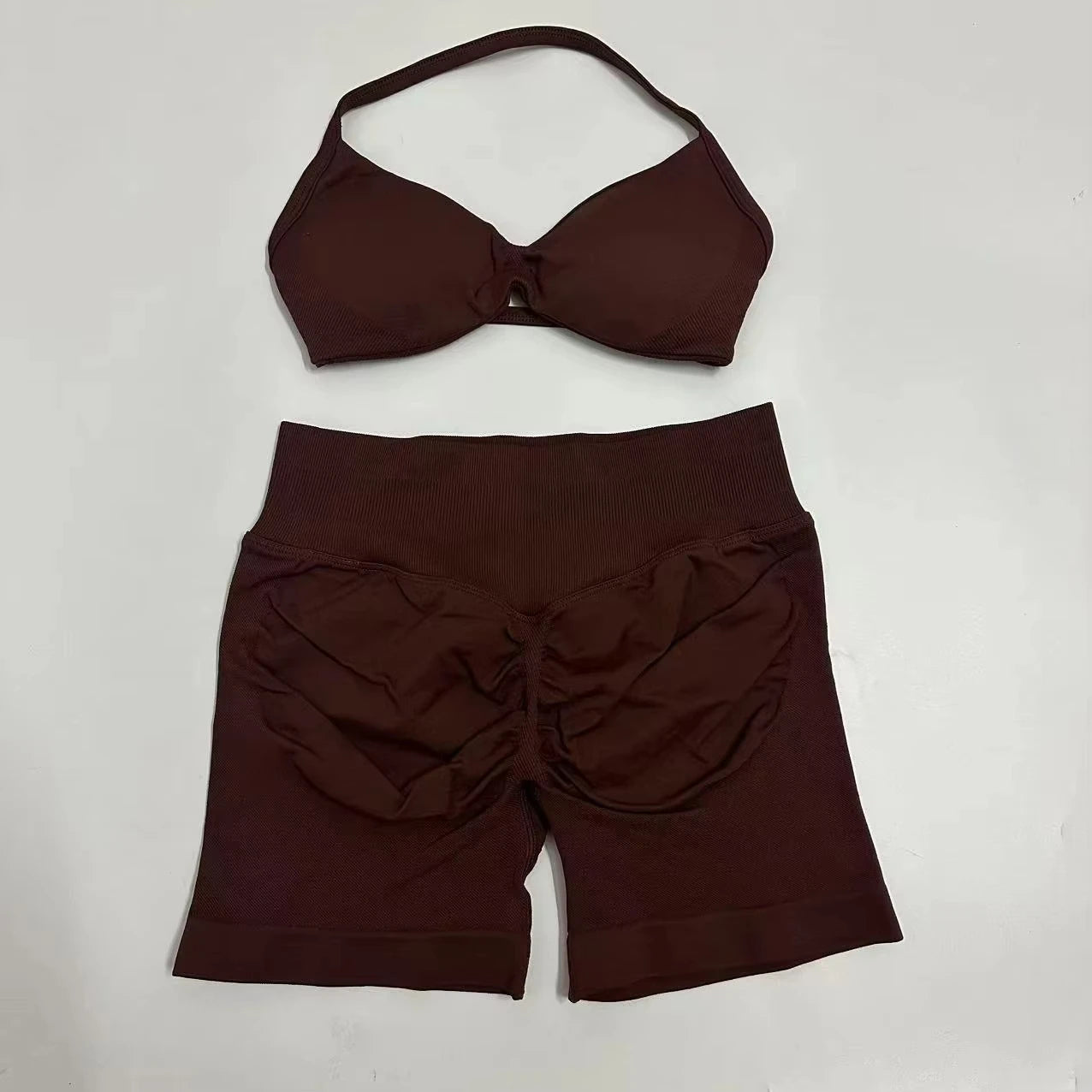 2PCS Yoga Gym Set Women Seamless Strappy Yoga Bra Top High Waist Workout Scrunch Shorts Sports Suit Fitness Clothes Sportswear